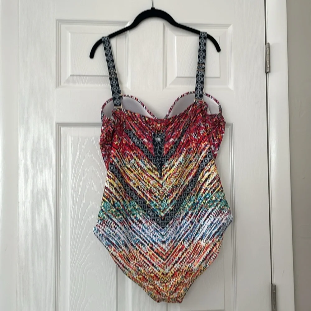 Multicolor V-Pattern One-Piece Swimsuit Size 2XL